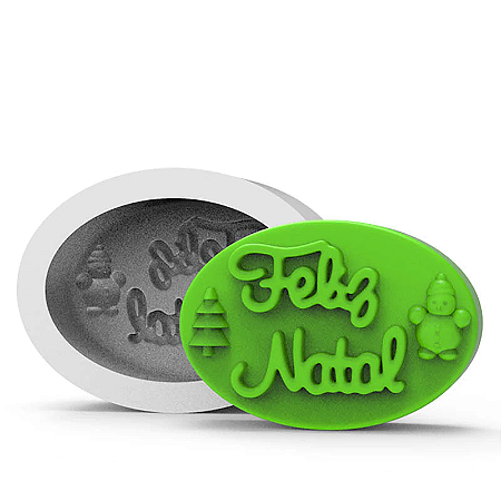 Molde de Silicone Feliz Natal Oval para Sabonetes, Velas e Resina Artesanal