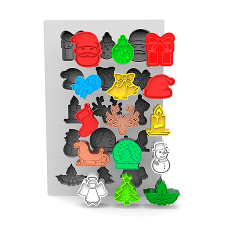 Molde de Silicone Kit Figuras Natalinas 15 cavidades para Sabonetes, Velas e Resina Artesanal