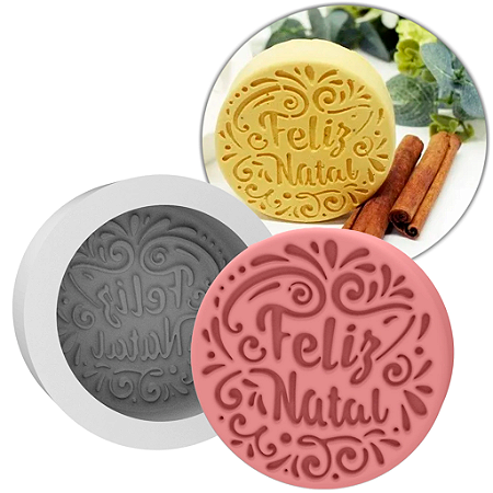 Molde de Silicone Feliz Natal Redonda para Sabonetes, Velas e Resina Artesanal