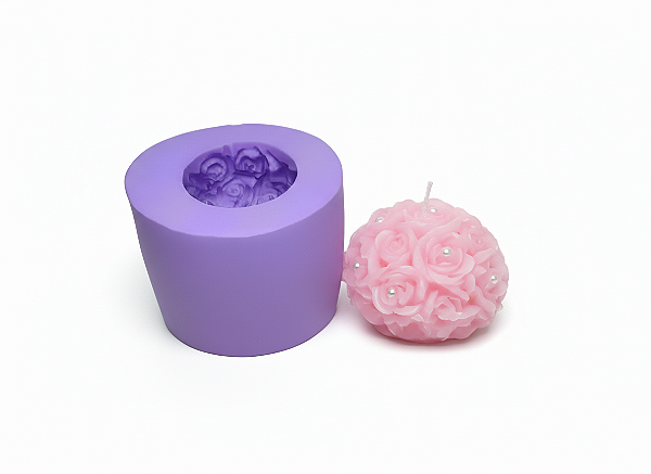 Molde de Silicone Esfera com Rosas Média para Sabonetes, Velas e Resina Artesanal