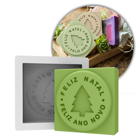 Molde de Silicone Feliz Natal, Feliz Ano novo para Sabonetes, Velas e Resina Artesanal