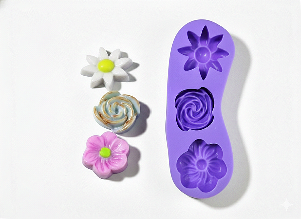 Molde de Silicone Flores 3 Cav diversas para Sabonetes, Velas e Resina Artesanal