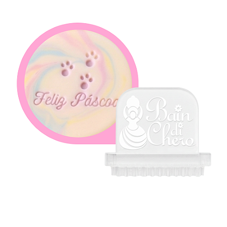Carimbo Acrílico para Sabonetes - Feliz Páscoa com Pegadas de Coelho