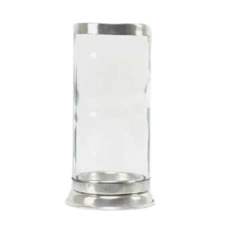 Porta Velas Vidro Transparente Com Base De Alumínio Castiçal - 1 und
