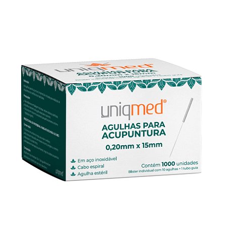 Agulhas para Acupuntura 0,20x15mm com 1.000 unidades - Uniqmed