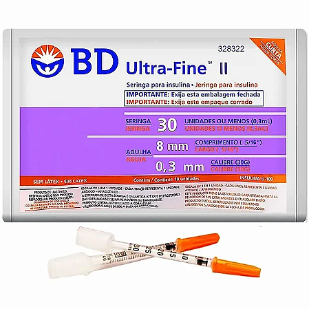 Seringa de Insulina Ultrafine 0,3ml 8x0,3 Pacote C/10un - BD UNIDADE
