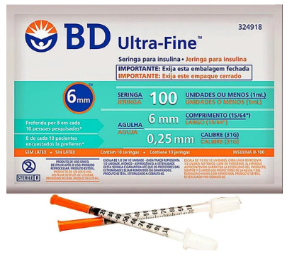 Seringa de Insulina Ultrafine 1ml 6x0,25mm 31g Pacote C/10un - BD UNIDADE