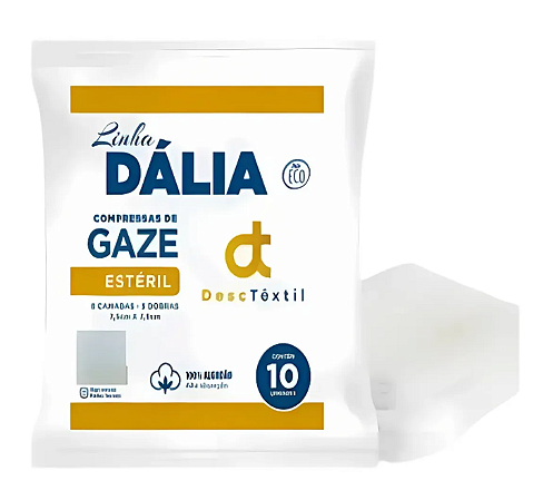 Compressa de Gaze 09 Fios com 10 unid. 7,5x7,5 Premium - Dália Desc Têxtil
