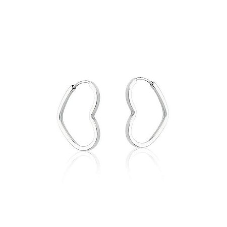 Brinco Argola Coração Fio Quadrado 26 mm - Prata 925