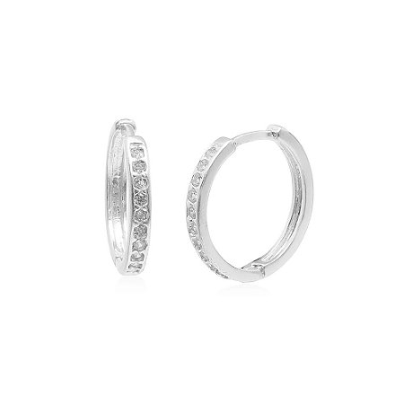 Brinco Argola Cravejada De Zircônias 12 mm - Prata 925