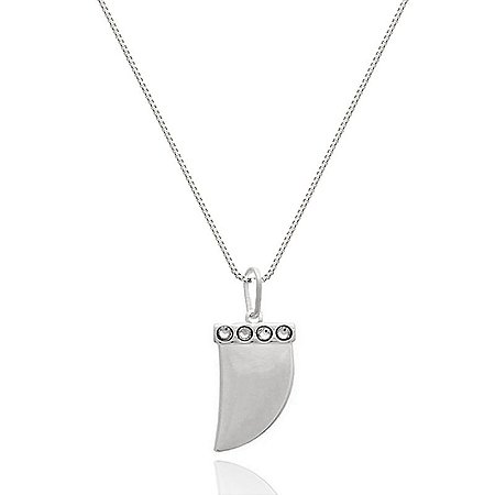 Colar De Prata Dente Com Zircônias 45 cm
