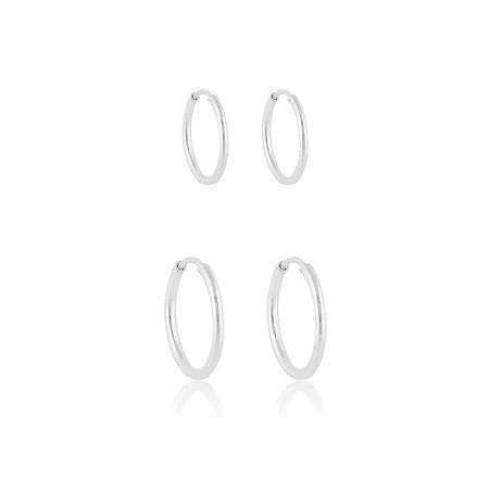 Duo Brincos Argola Fio Redondo - Prata 925