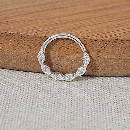 Piercing Argola De Prata Navete Zircônias