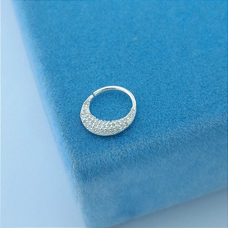 Piercing De Prata Argola Frontal Zircônias Brilhantes