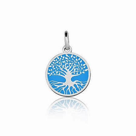 Pingente De Prata Árvore Da Vida Resina Azul 12 mm