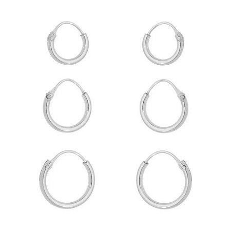 Trio Argolas Trava Fio Redondo - Prata 925