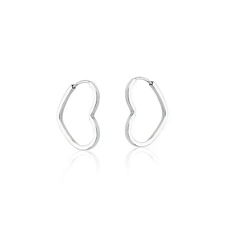 Brinco De Prata Argola Coração Fio Quadrado 21 mm