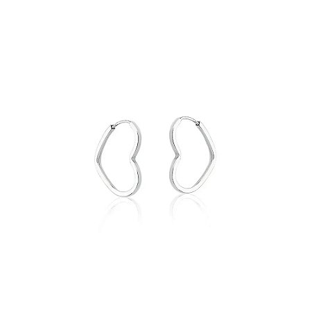 Brinco De Prata Argola Coração Fio Quadrado 16 mm