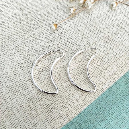 Brinco De Prata Argola 30 mm Lua Fio Meia Cana