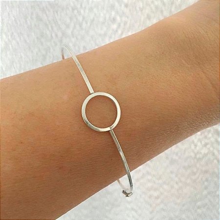 Bracelete De Prata Geométrico Círculo Fio Quadrado 2 mm