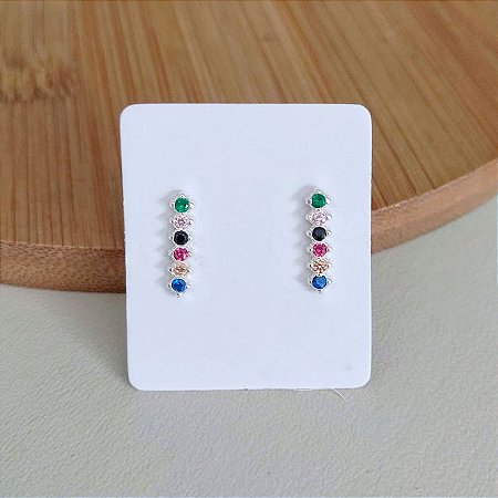 Brinco De Prata Palito 13 mm com Zircônias Coloridas