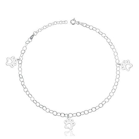 Tornozeleira De Prata Patinhas 24 cm