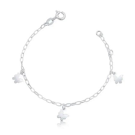 Pulseira De Prata Borboletas Dobraduras 18 cm