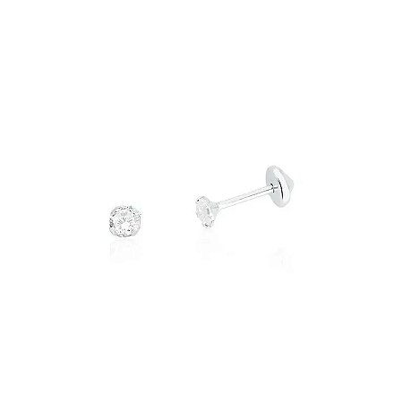 Brinco Tarraxa Baby Zircônia Redonda - Prata 925