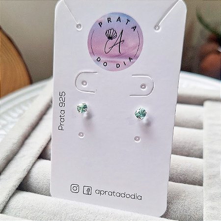 Brinco Tarraxa Baby Zircônia Verde Redonda - Prata 925