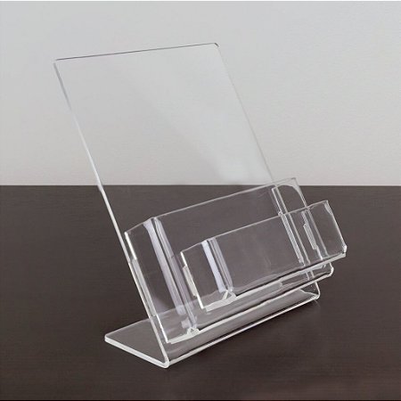 Porta folder A6 (10x15) vertical com porta cartões - Acrílico Transparente