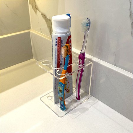 Porta escovas de dentes e creme dental de acrílico - Transparente