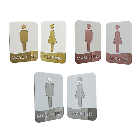 Kit Placas de Identificação de Banheiros Feminino e Masculino - Acrílico Branco
