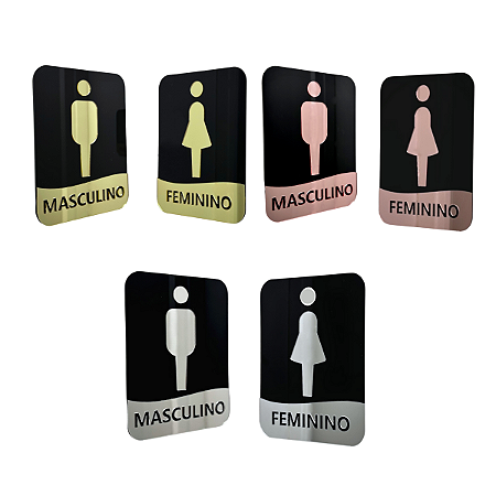 Kit Placas de Identificação de Banheiros Feminino e Masculino - Acrílico Preto