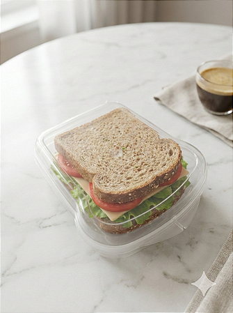 Sanduicheira com Tampa Fixa Transparente Ideal Para Levar Lanche na Bolsa com Segurança