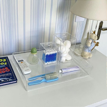 Kit higiene com 3 peças de acrílico transparente para bebê