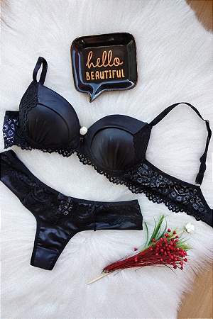 Conjunto Lingerie em Cirre Calcinha Renda e Cirre