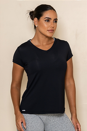 Blusa Fitness Dry Fit com Manga Curta e Decote em V