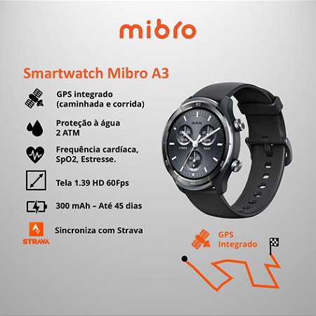 Mibro A3 Smartwatch - GPS integrado - a prova d'água 2 ATM - lançamento 2025.