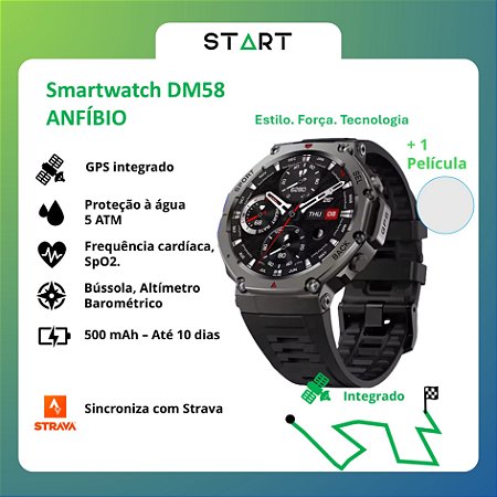 Smartwatch DM58 Start Anfíbio - 5 ATM, GPS Integrado