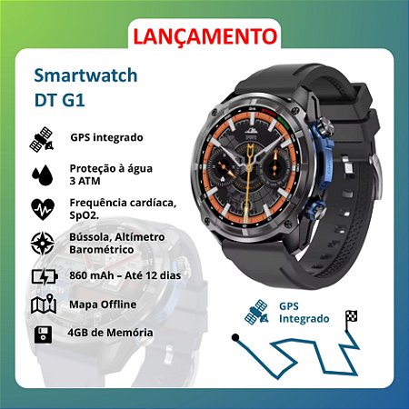Smartwatch DT G1 - 5 ATM, GPS Integrado, Mapa Offline, 4GB de Memória