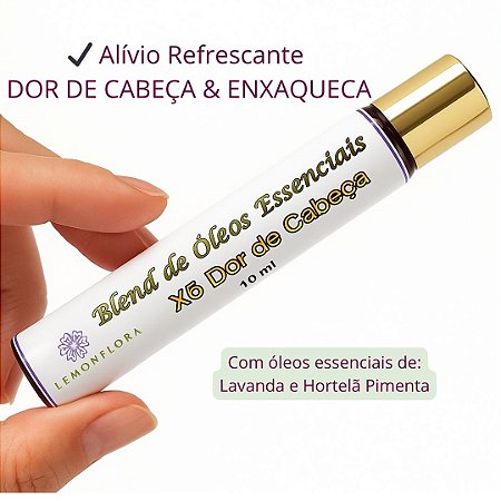 Blend Roll-On Aromaterapia 10ml | Alívio da Dor de Cabeça Enxaqueca Cefaléia| Hortelã-Pimenta & Lavanda | Lemonflora