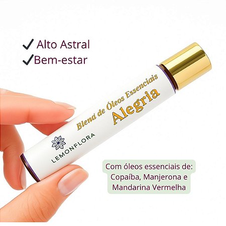 Blend Roll-On Aromaterapia 10ml | Alegria, Bem-Estar & Leveza | Copaíba, Manjerona & Mandarina | Lemonflora