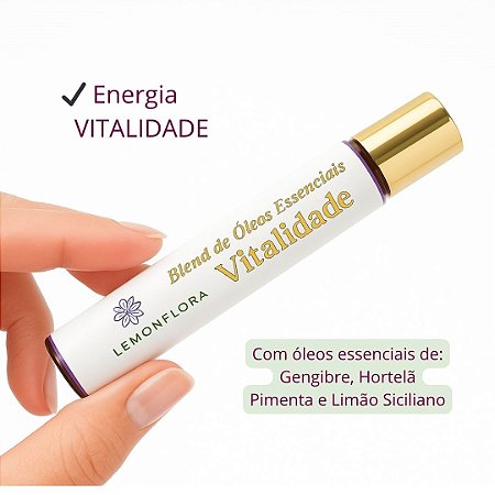 Blend Roll-On Aromaterapia 10ml | Vitalidade, Energia & Motivação | Gengibre, Hortelã-Pimenta & Limão Siciliano