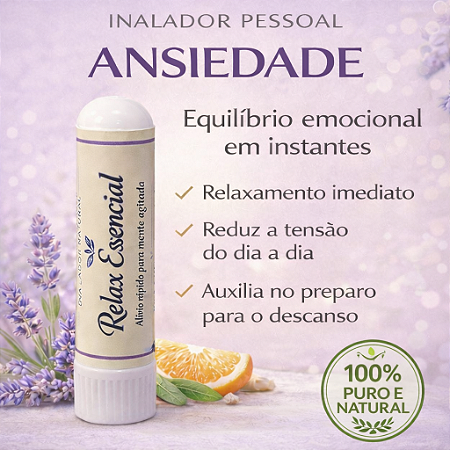 Inalador Nasal Calmante Natural | Aromaterapia Ansiedade l Relaxamento Equilíbrio Emocional | Lavanda, Mandarina Copaíba