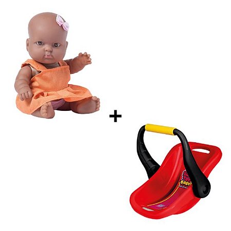 Kit Bebê Conforto Vermelho e Bonequinha Nenequinha Negra