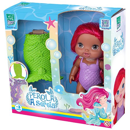 Boneca Pérola Sereia Negra Cabelo Vermelho