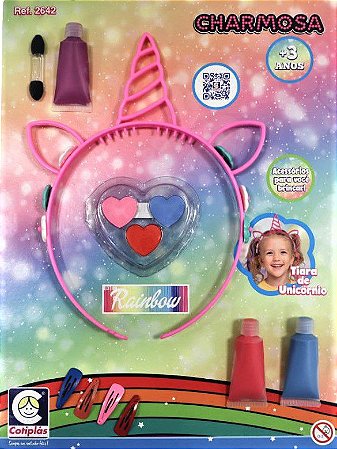 Brinquedo Charmosa Rainbow Kit Tiara Maquiagem Infantil Unicornio