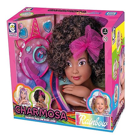 Boneca Charmosa Rainbow Negra Cotiplás