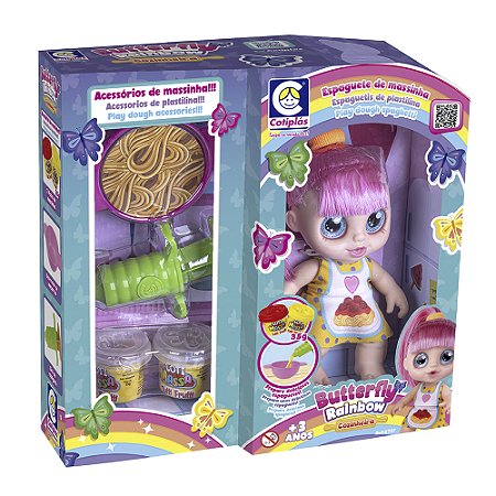 Boneca Butterfly Rainbow Com Massinha Para Fazer Espaguete