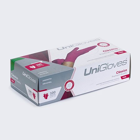 Luva de Látex Clássico Pink Para Procedimento Unigloves